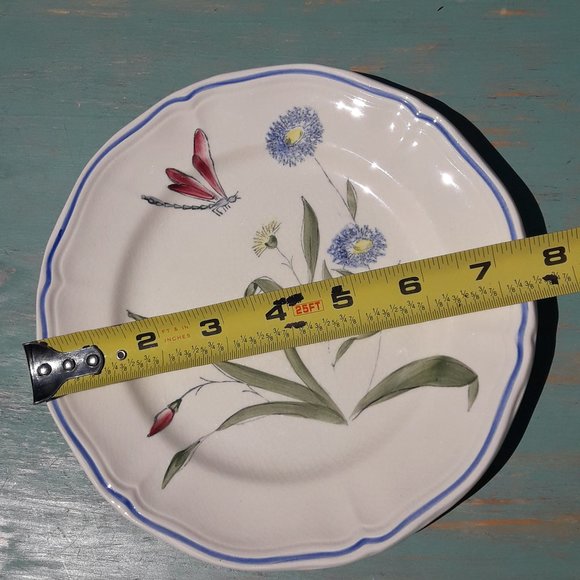 Longchamp plate Made in France Dragonfly Hand Painted Blue Flowers Rare - Picture 6 of 10